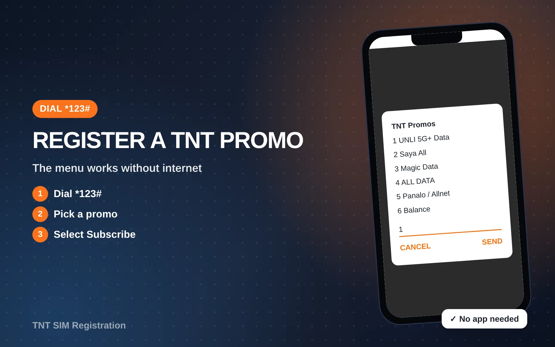 registering a TNT promo code through the *123# menu